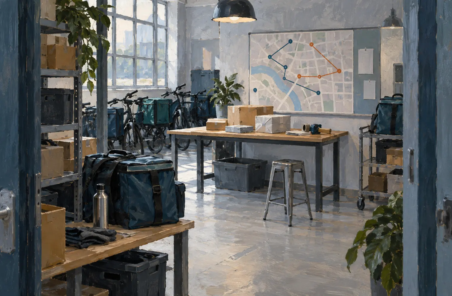 Illustration of courier businesses and their working space